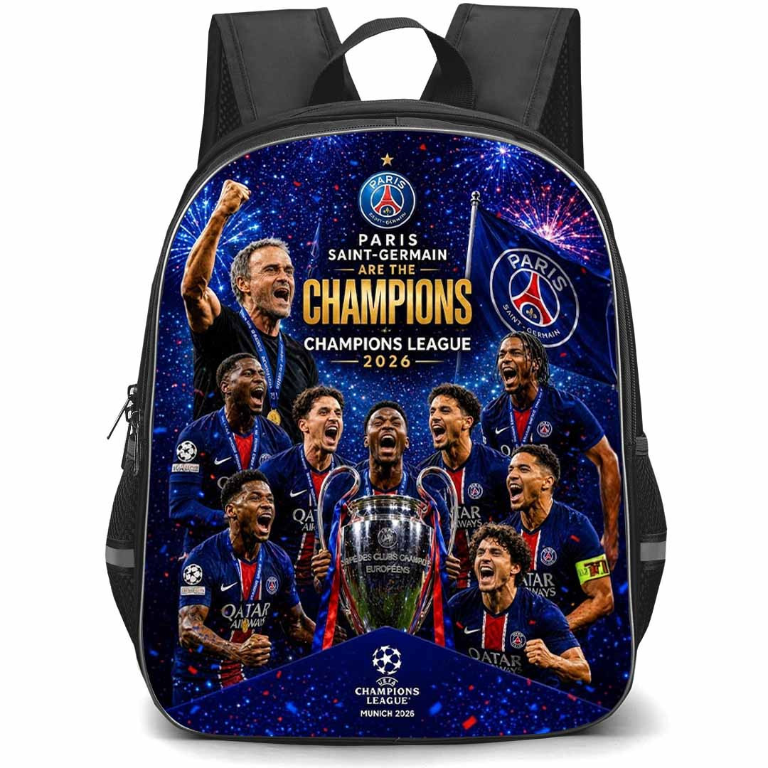 PSG UEFA Champions League 2026 Backpack School Bag StudentPack - PSG UEFA Champions League 2026 Munich Trophy Celebration Poster