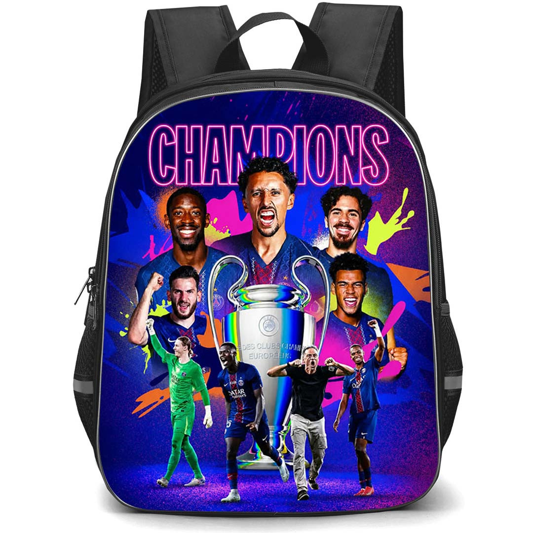 PSG UEFA Champions League 2026 Backpack School Bag StudentPack - PSG UEFA Champions League 2026 Trophy Celebration Neon Poster