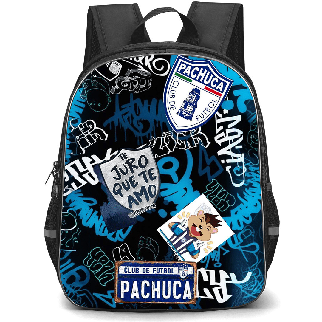 Club de Futbol Pachucau Backpack School Bag StudentPack - Club de Futbol Pachucau with Logo Graffiti Collage Effect