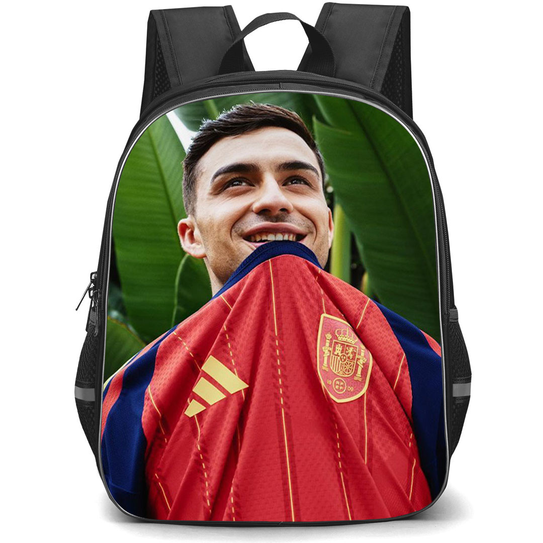 Pedri Gonzalez Backpack School Bag StudentPack - Pedri Gonzalez Spanish National Team Jersey Bite Pose Poster