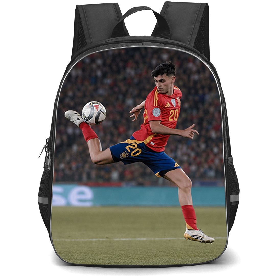 Pedri Gonzalez Backpack School Bag StudentPack - Pedri Gonzalez Jersey Number 20 Spanish National Team Bicycle Kick Action Poster