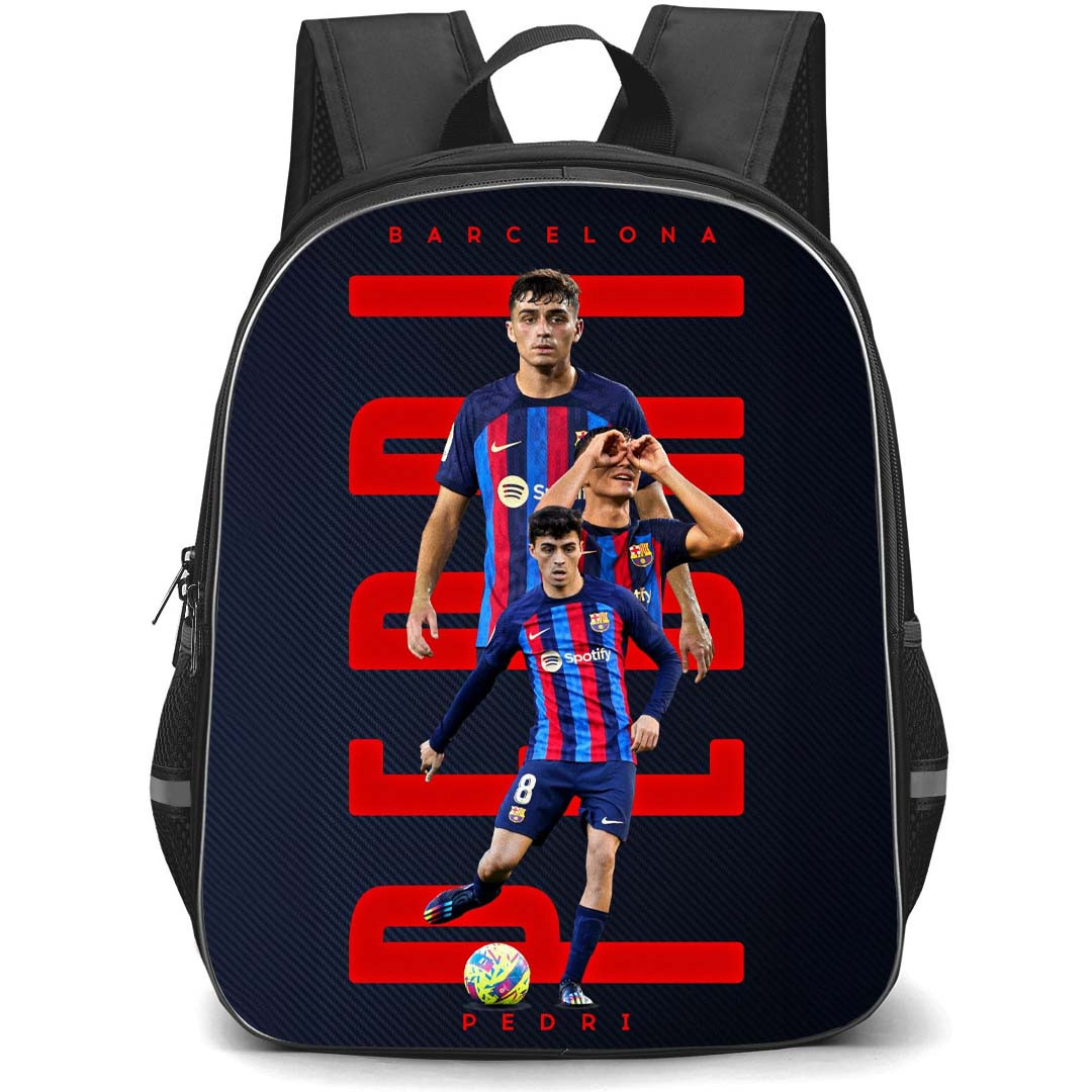 Pedri Backpack StudentPack - Pedri 8 FC Barcelona Poster On Red Word Art Background