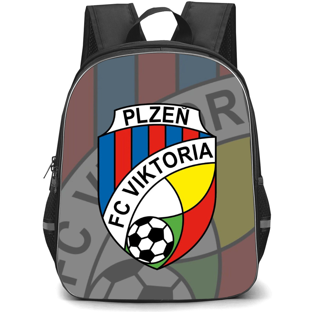 FC Viktoria Plzen Backpack School Bag StudentPack - Logo Overlay In Gray Background