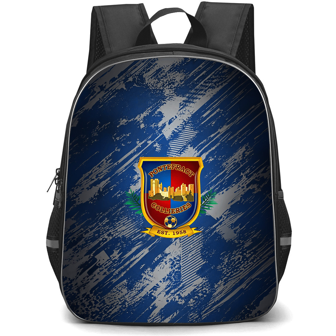 Pontefract Collieries Football Club Backpack School Bag StudentPack - Pontefract Collieries Football Club Logo with Brush Diagonal Stripe Blue Effect