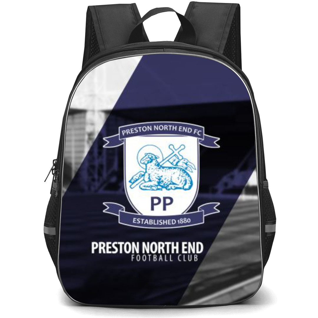 Preston North End F.C. Backpack StudentPack - Preston North End F.C. Logo On Purple Stripe Grayscale Background