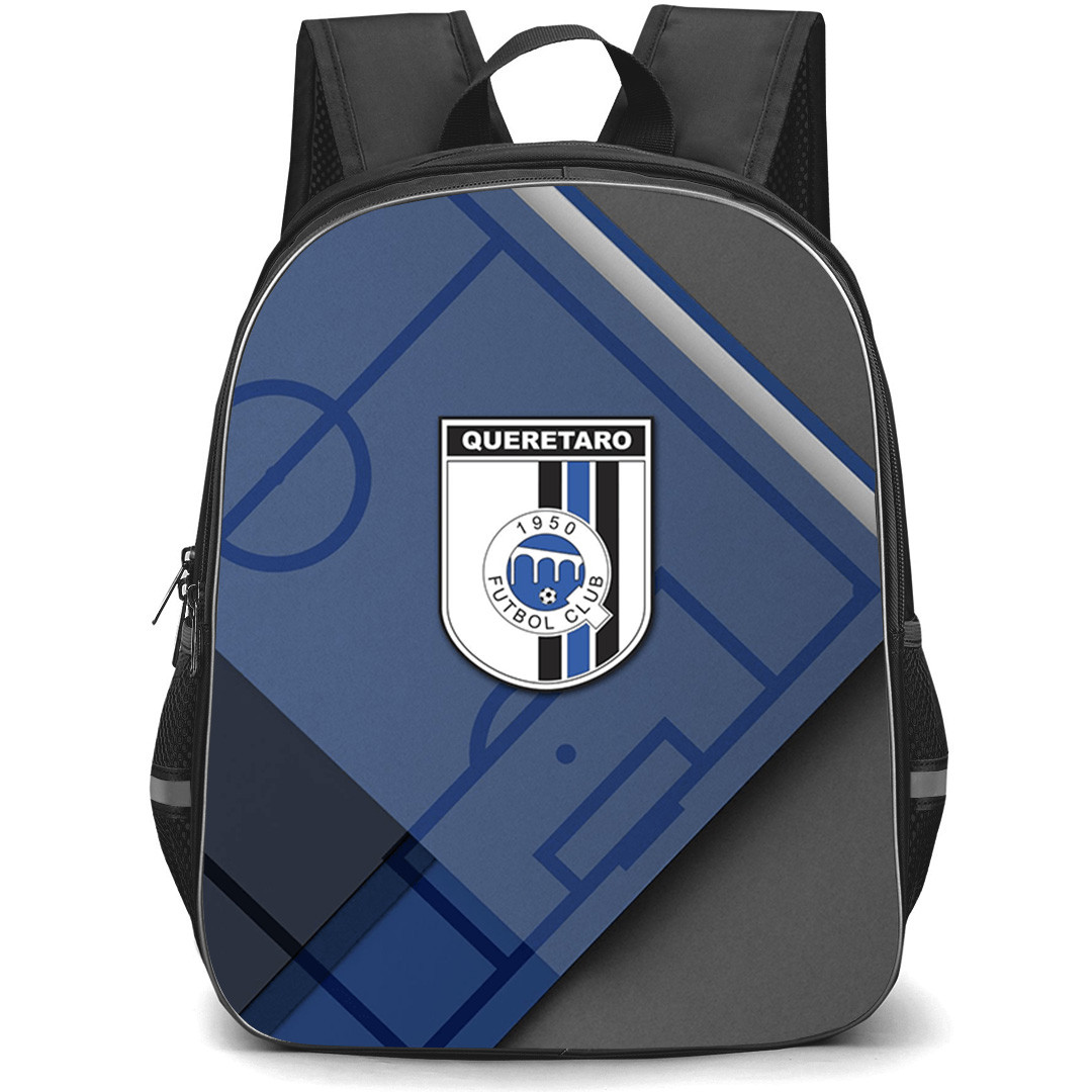 Queretaro Futbol Club Backpack School Bag StudentPack - Queretaro Futbol Club with Logo Diagonal Stripe Blue Effect