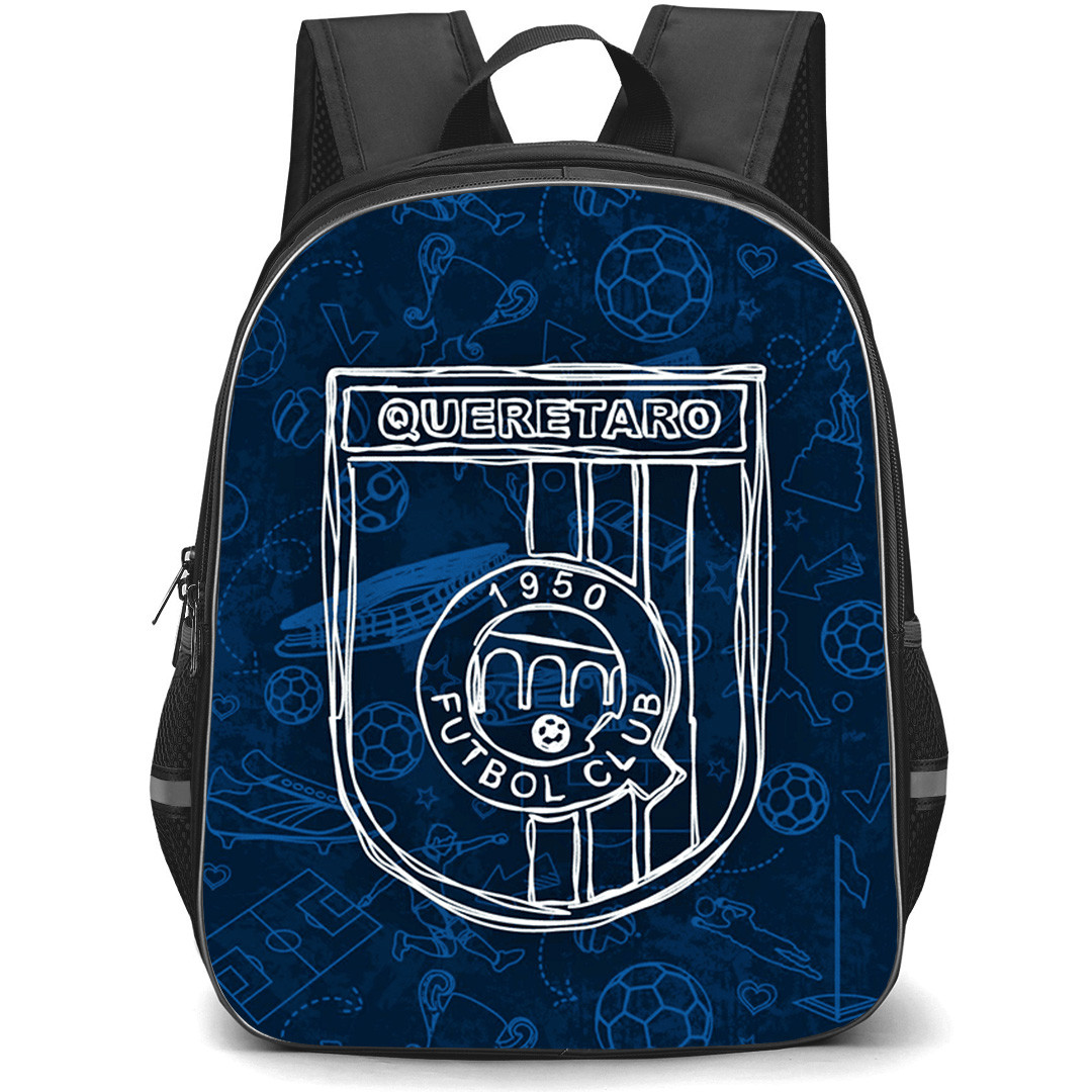 Queretaro Futbol Club Backpack School Bag StudentPack - Queretaro Futbol Club Logo with Blue Sketch Pattern Effect