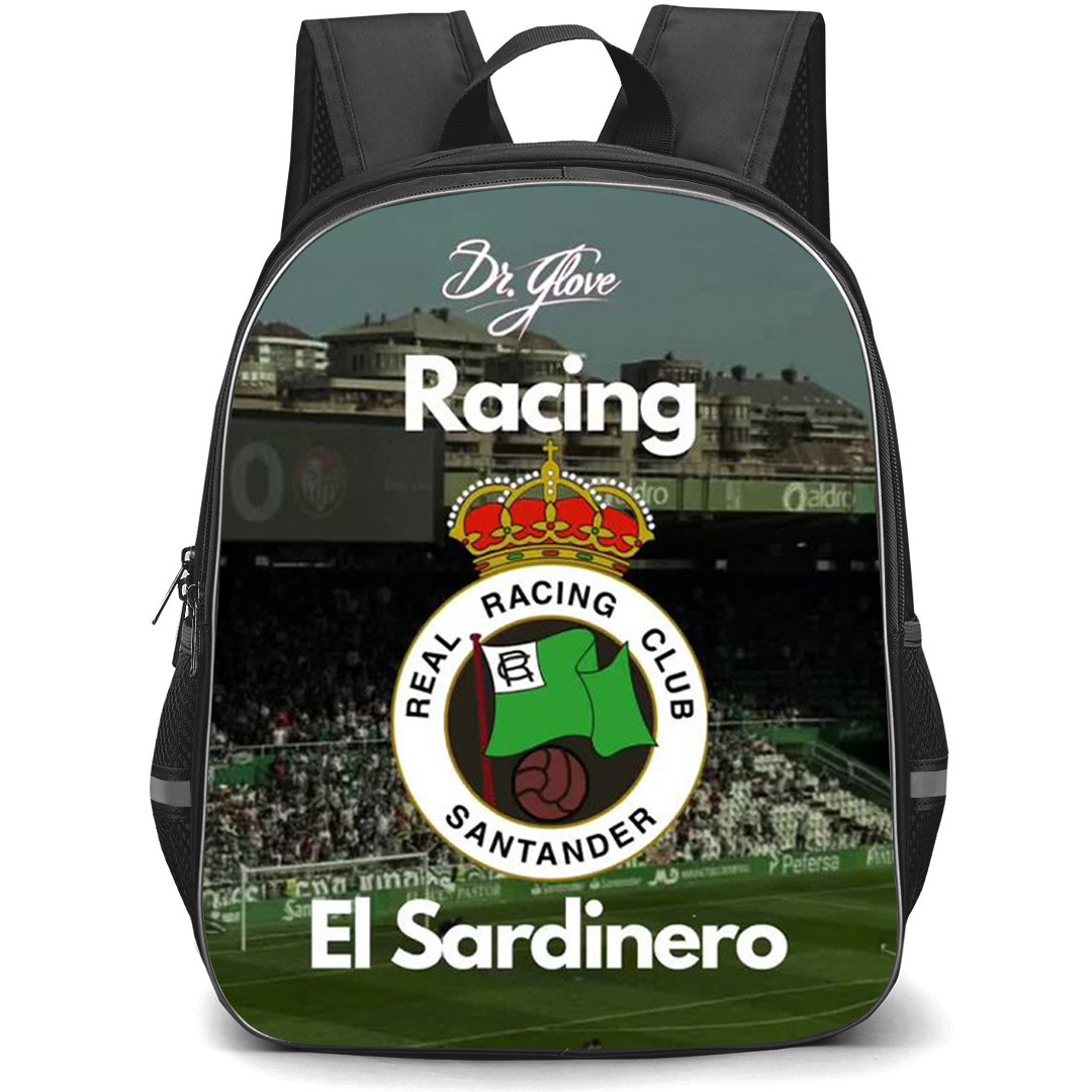 Racing De Santander Backpack School Bag StudentPack - Racing De Santander Logo On Retro Stadium Background Football Club