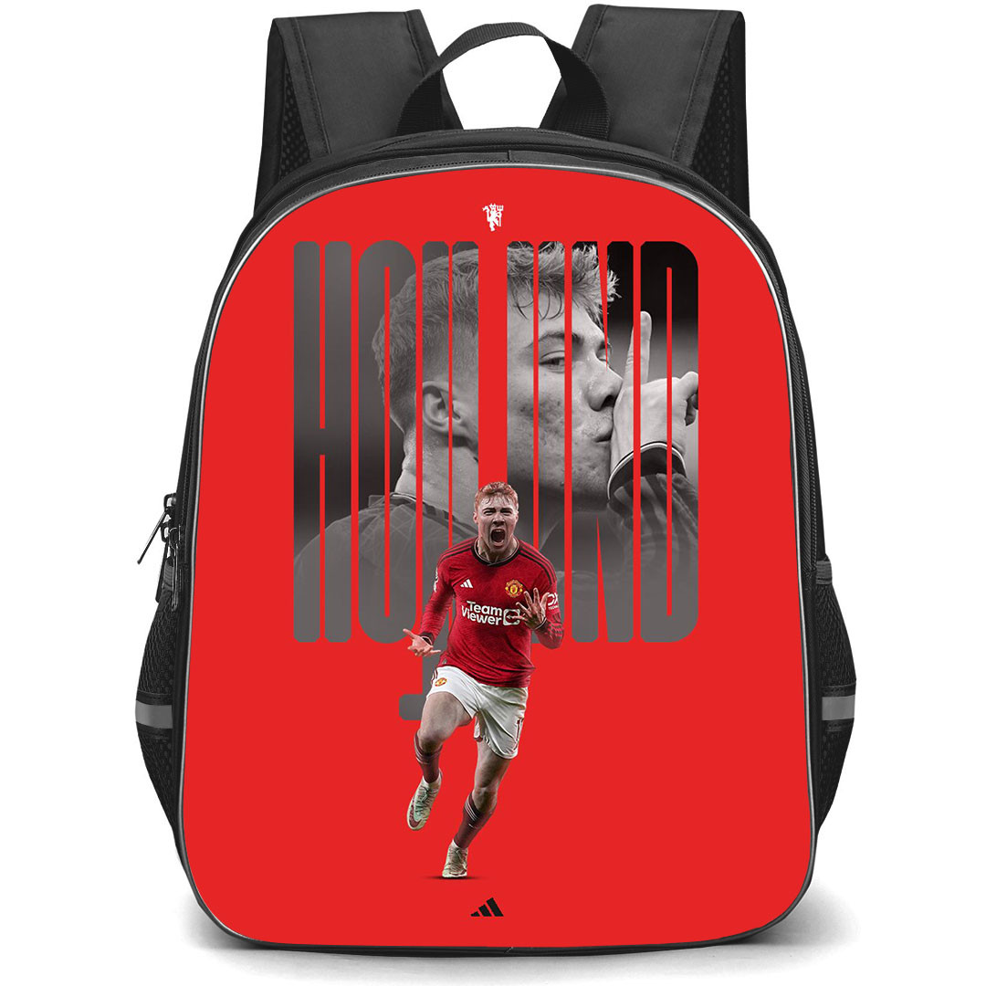 Rasmus Hojlund School Backpack StudentPack - Rasmus Hojlund Manchester United F.C. Shouting On Red Background