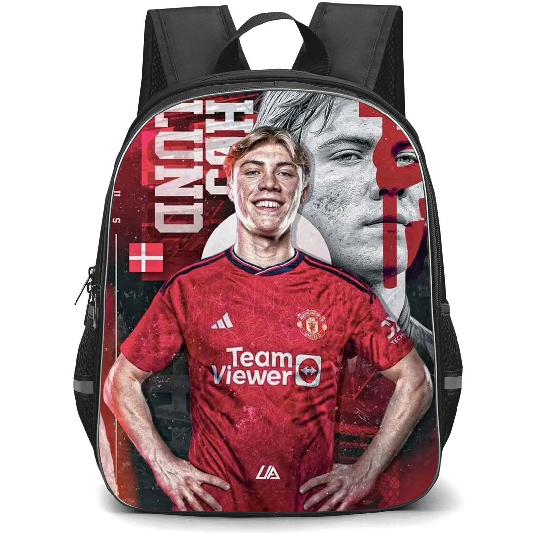 Rasmus Hojlund Backpack StudentPack - Rasmus Hojlund Manchester United F.C. Smiling Portrait On Graphic Art