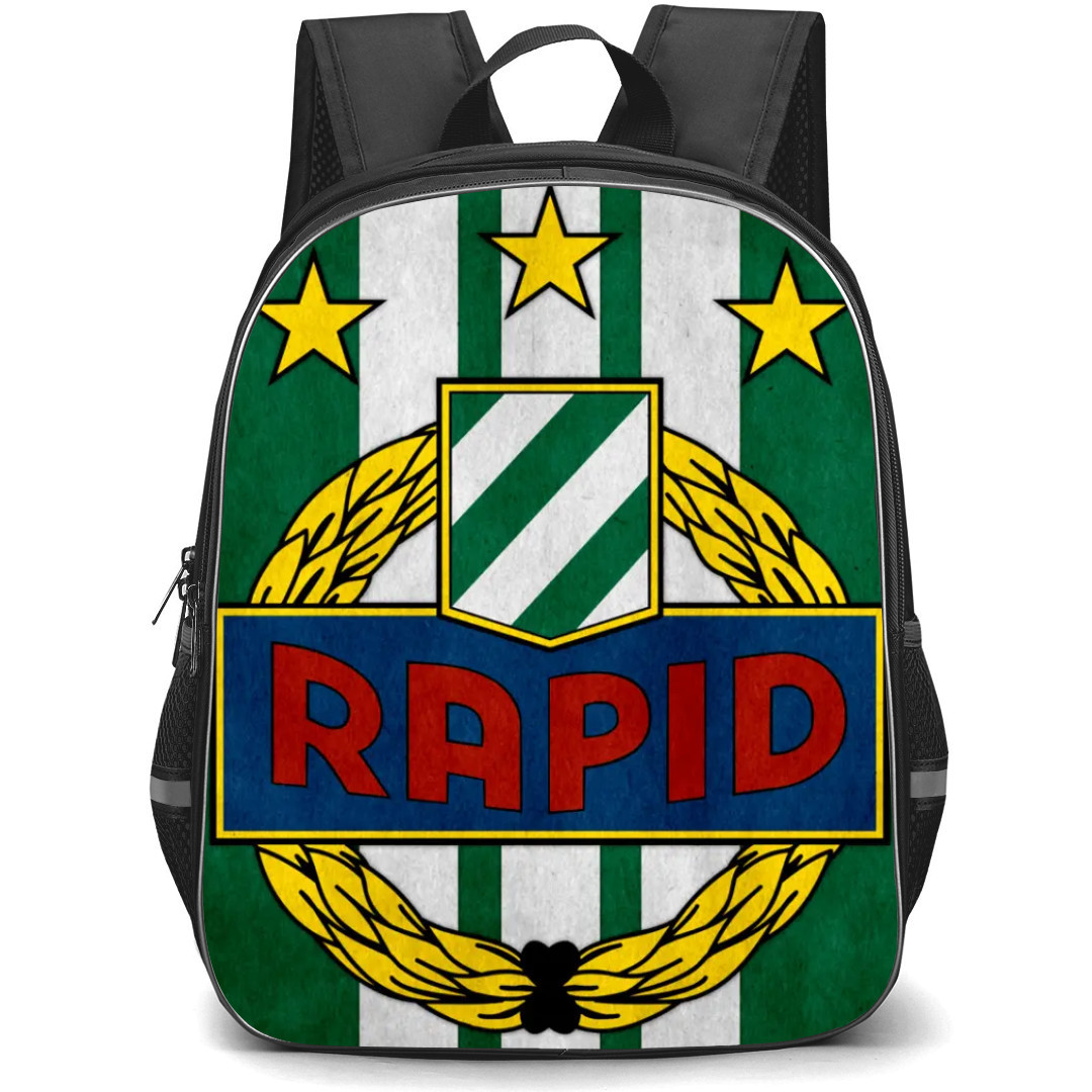 SK Rapid Wien Backpack School Bag StudentPack - Logo In White And Green Stripe Grunge Background