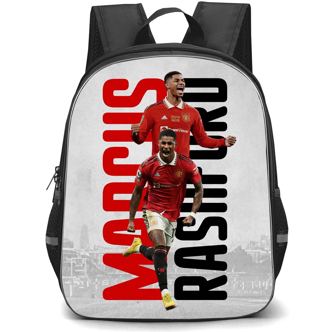 Marcus Rashford Backpack StudentPack - Marcus Rashford Manchester United Celebration On Word Art Background