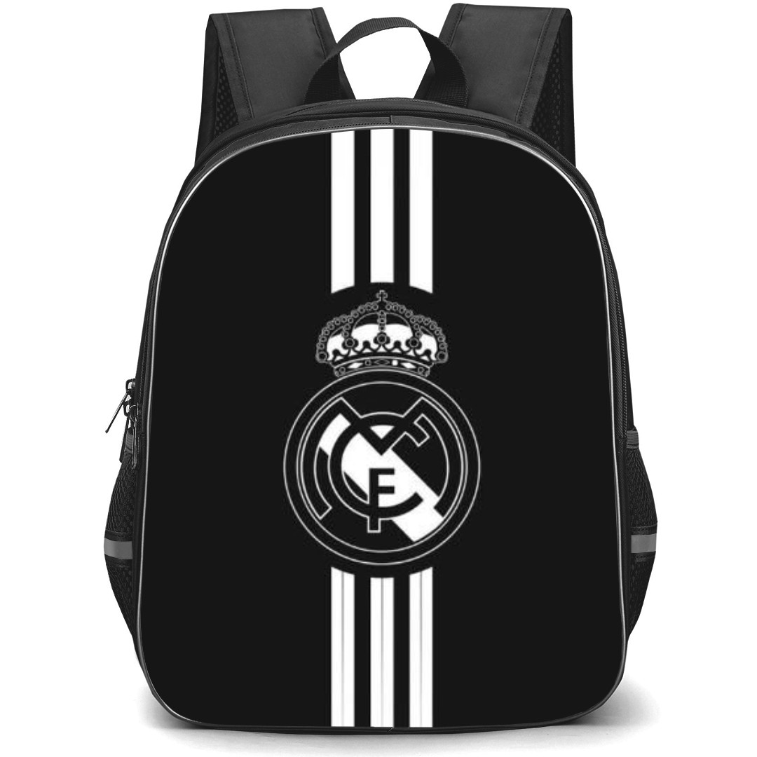 Real Madrid Backpack StudentPack - Real Madrid Black And White Logo On White Stripe Black Background