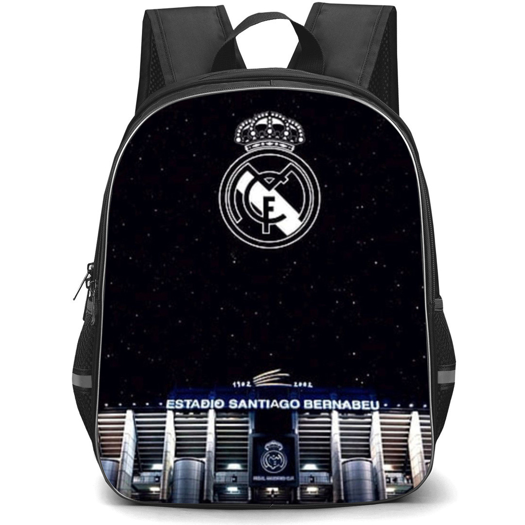 Real Madrid Backpack StudentPack - Real Madrid Logo On Estadio Santiago Front Face Background
