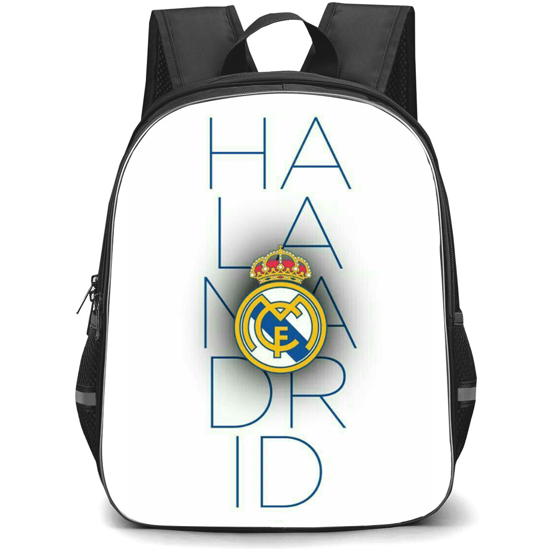 Real Madrid Backpack StudentPack - Real Madrid Logo On Hala Madrid Word Art Whtie Background