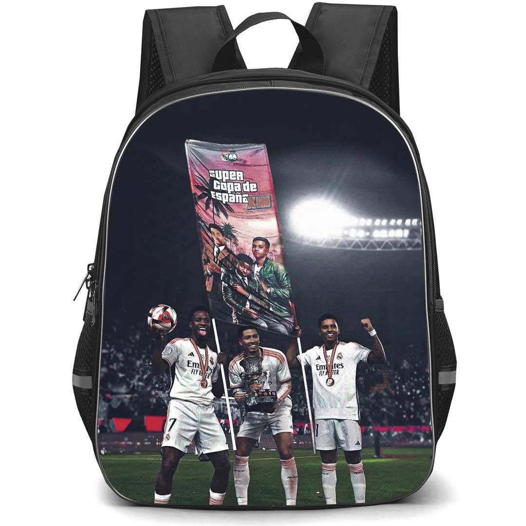 Real Madrid CF School Backpack StudentPack - Real Madrid CF VINI X Bellingham X Rodrygo Xlll Poster