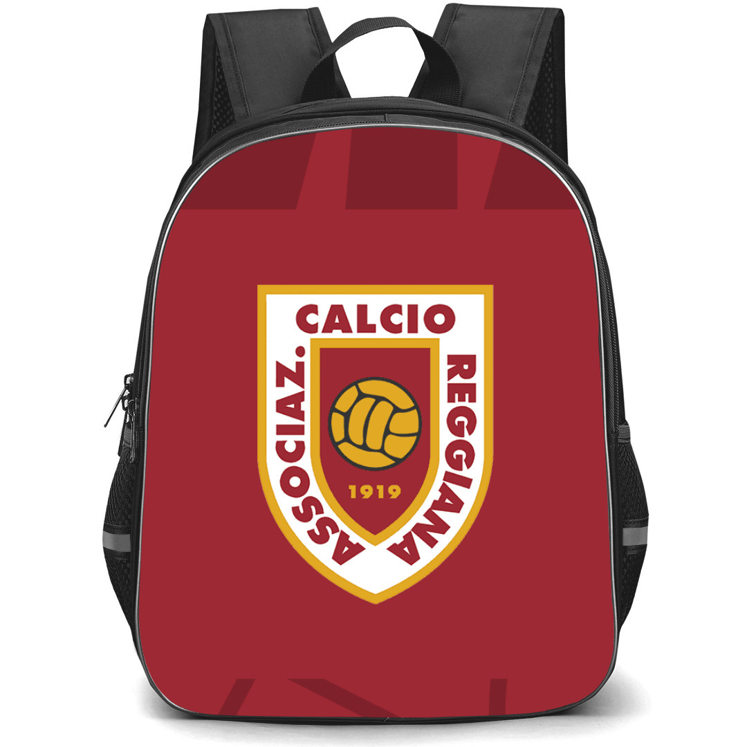 AC Reggiana 1919 Backpack School Bag StudentPack - Logo In Red Abstract Background