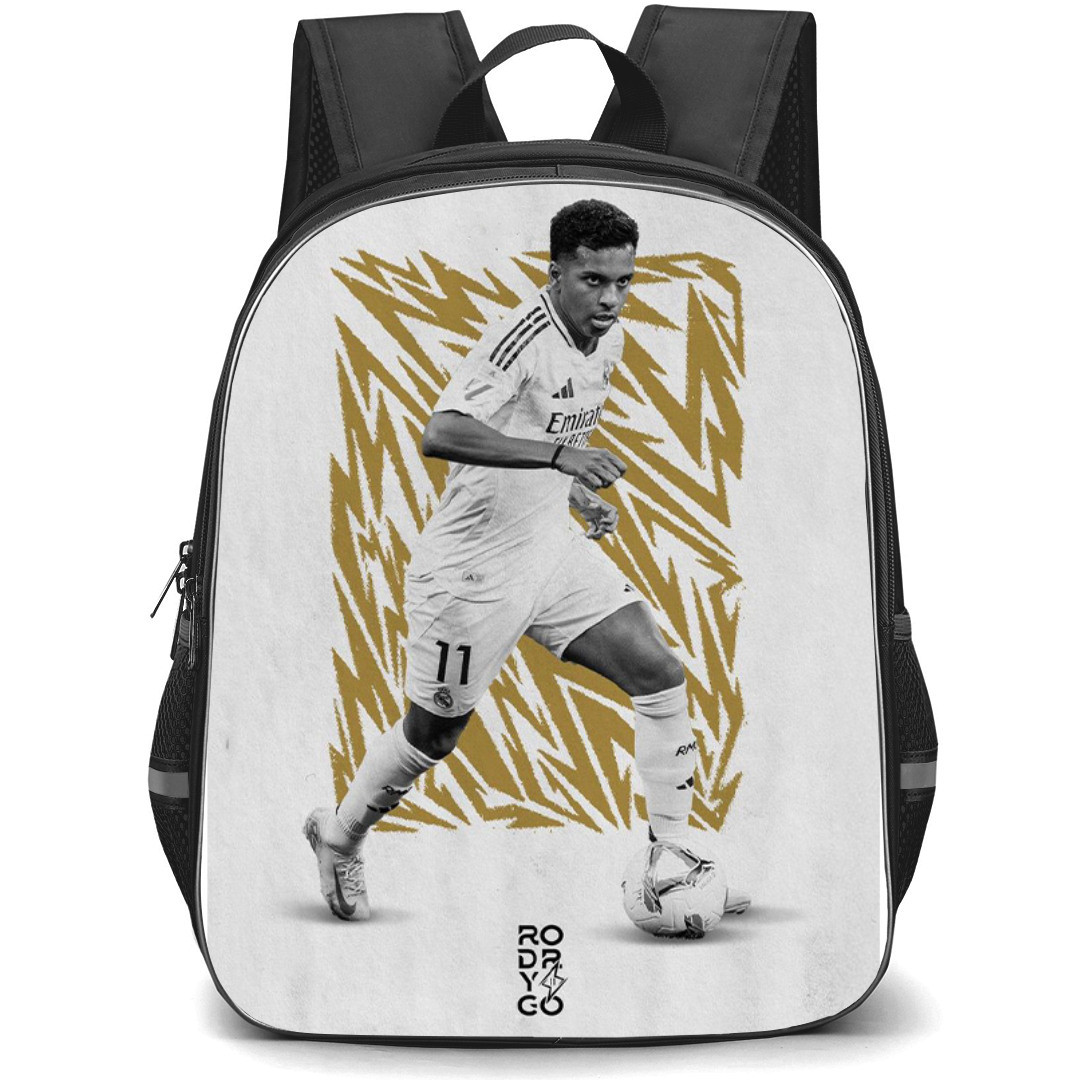 Rodrygo Backpack StudentPack - Rodrygo In Real Madrid Uniform Dribbling Grayscale Poster