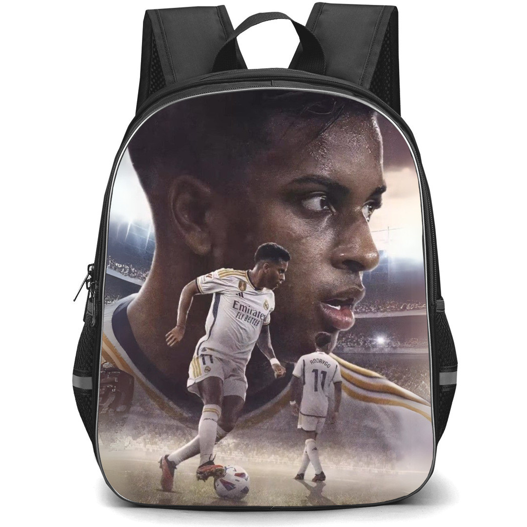 Rodrygo Backpack StudentPack - Rodrygo In Real Madrid Uniform Dribbling In A Stadium Poster