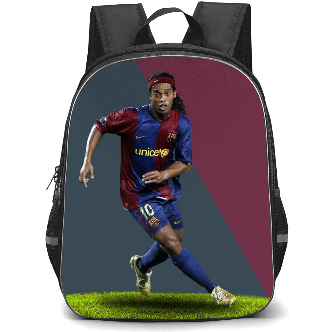 Ronaldinho Backpack StudentPack - Ronaldinho Running In Barcelona Logo Background