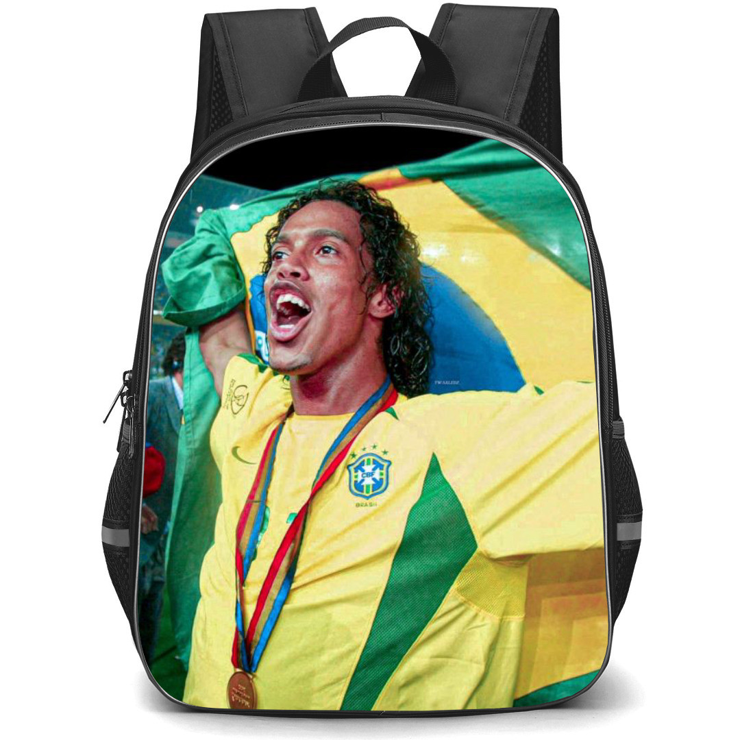 Ronaldinho Backpack StudentPack - Ronaldinho Shouting With Brazil Flag