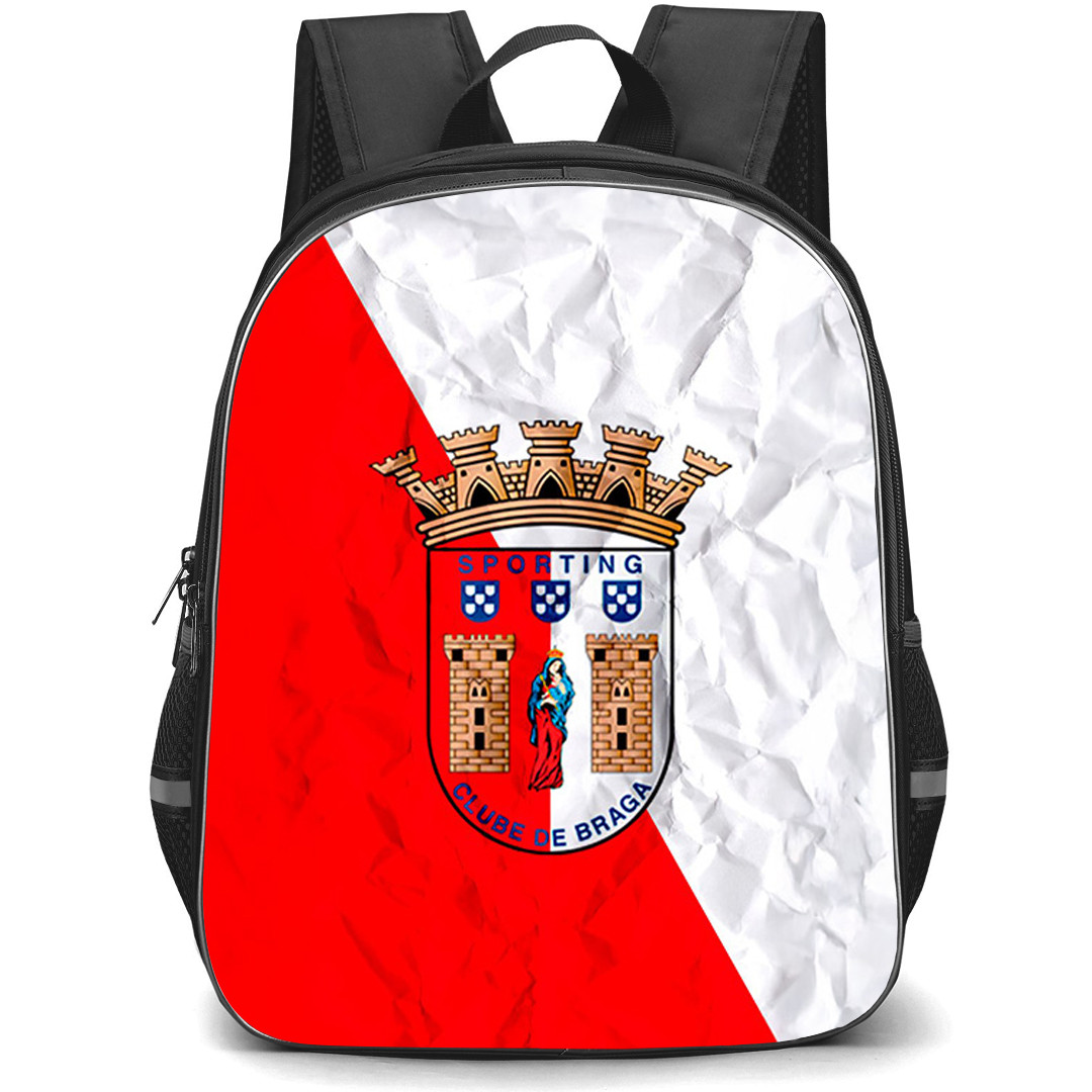 SC Braga B Backpack School Bag StudentPack - SC Braga B Logo On Red And White Texture Background