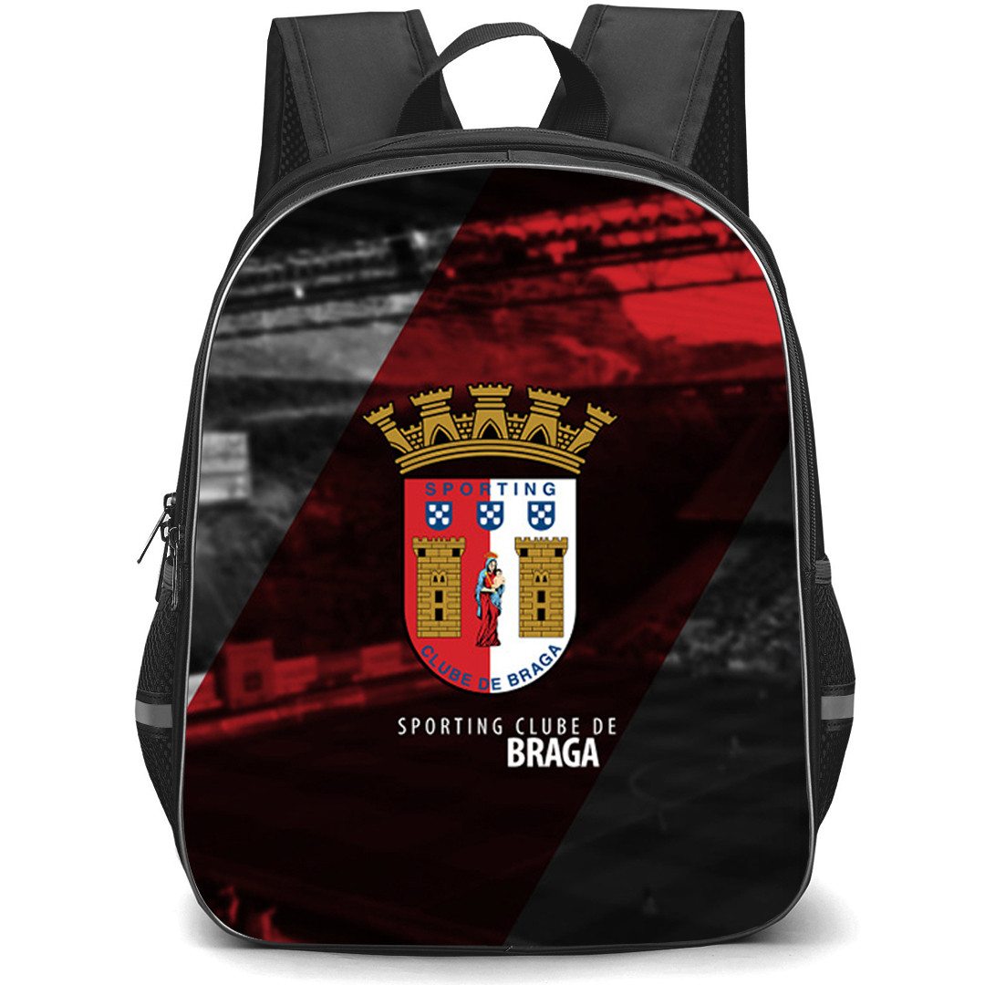 SC Braga B Backpack School Bag StudentPack - SC Braga B Logo On Red Black Stripe Background