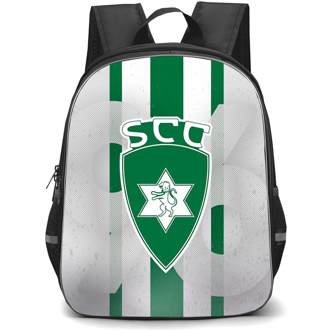 SC Covilha Backpack School Bag StudentPack - SC Covilha Logo On Green Stripe Gray Background