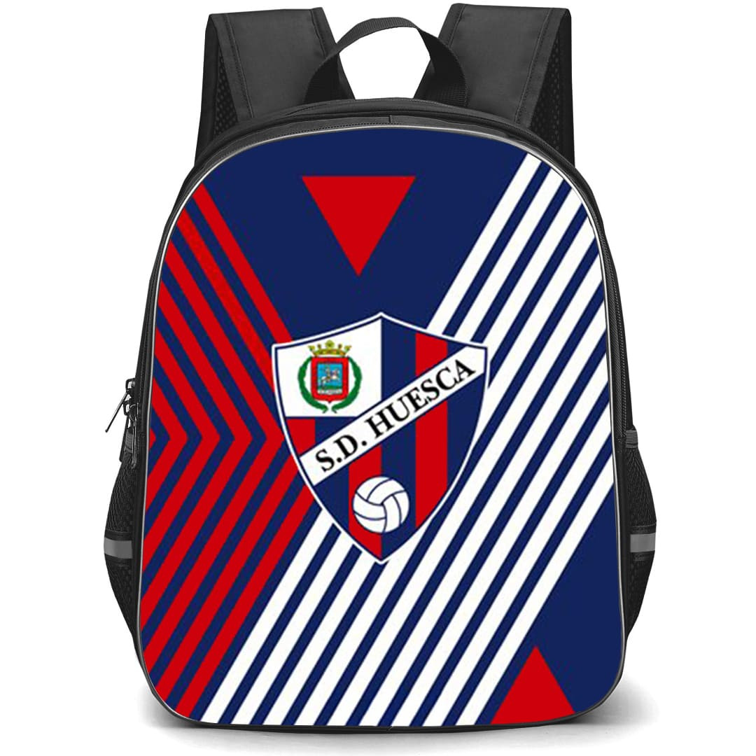 SD Huesca Backpack School Bag StudentPack - SD Huesca Logo On Blue Red White Abstract Background Football Club