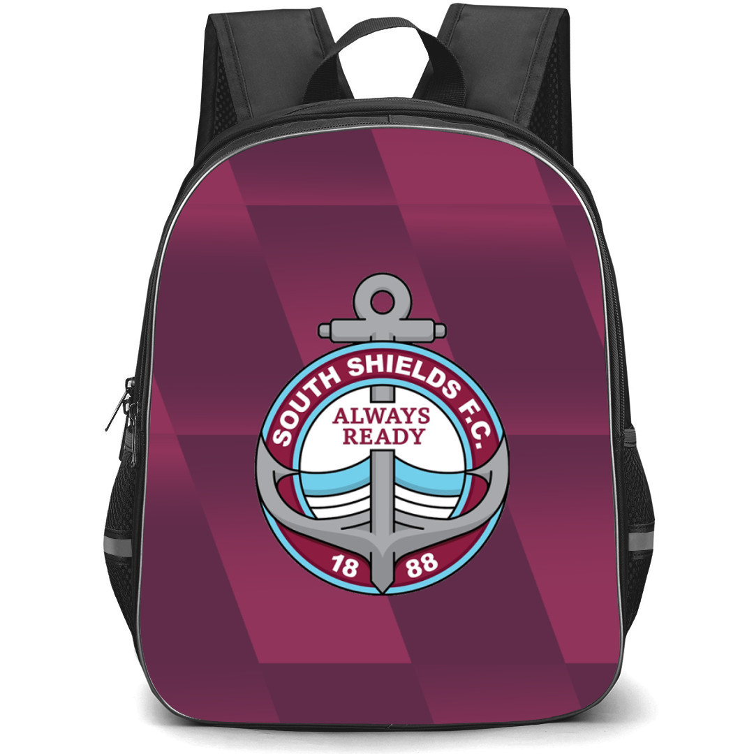 National League North South Shields Backpack School Bag StudentPack - Large logo In Purple Abstract Background