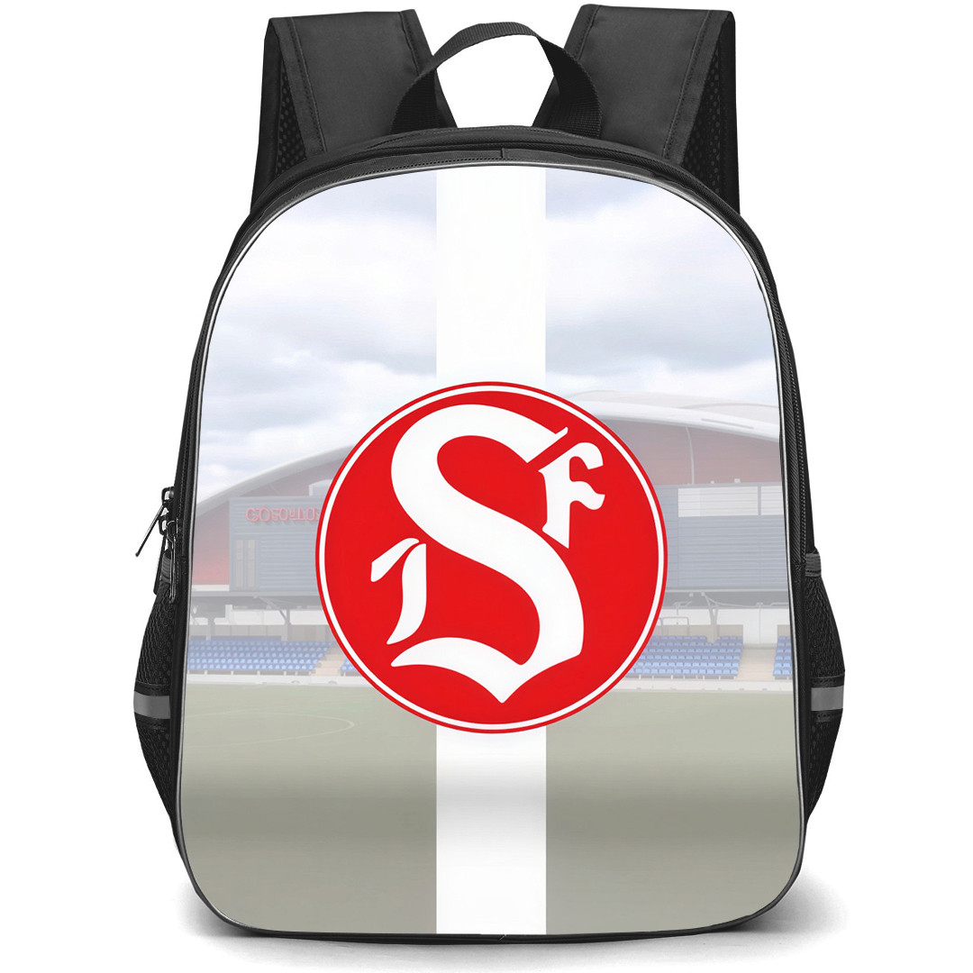 Sandvikens IF Backpack School Bag StudentPack - Sandvikens IF Logo On White Stripe Stadium Background Football Club
