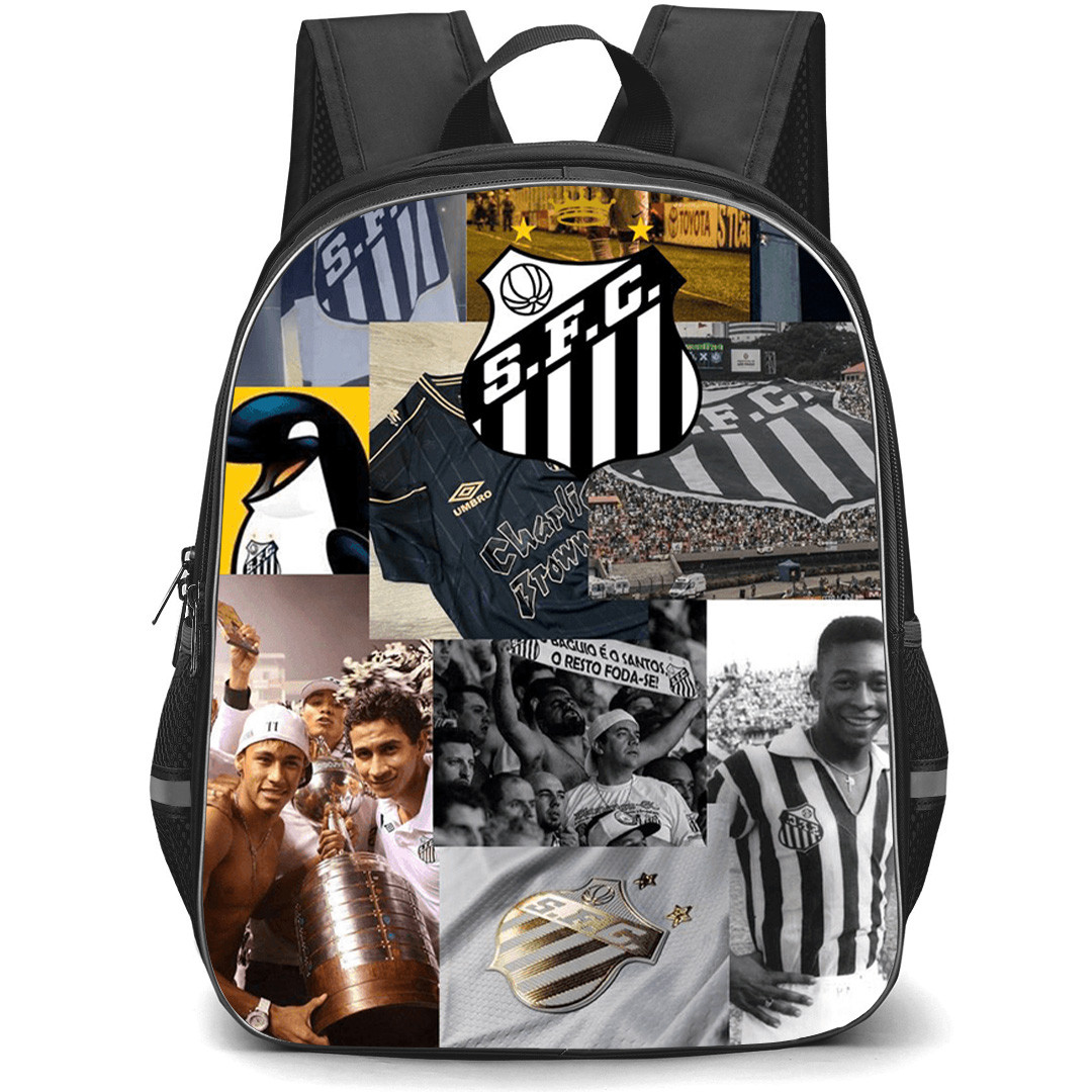 Santos Futebol Clube Backpack School Bag StudentPack - Santos Futebol Clube Stadium with Logo Grid Collage Effect