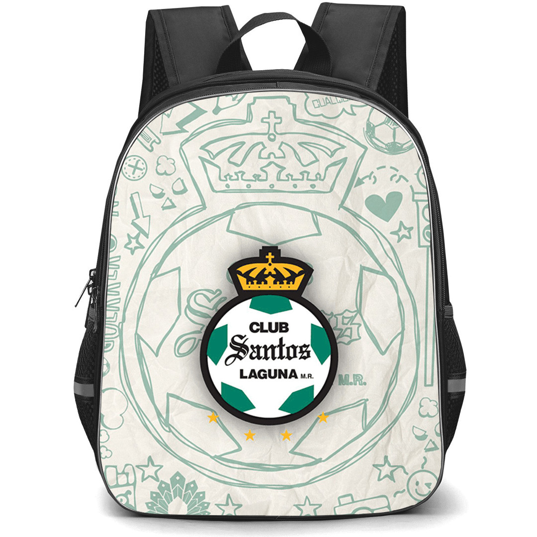 Club Santos Laguna, S.A. de C.V. Backpack School Bag StudentPack - Club Santos Laguna, S.A. de C.V. Logo with Sketch Style Background