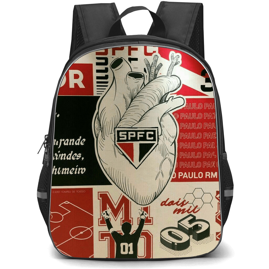 Sao Paulo Futebol Clube Backpack School Bag StudentPack - Sao Paulo Futebol Clube with Logo Vintage Collage Background