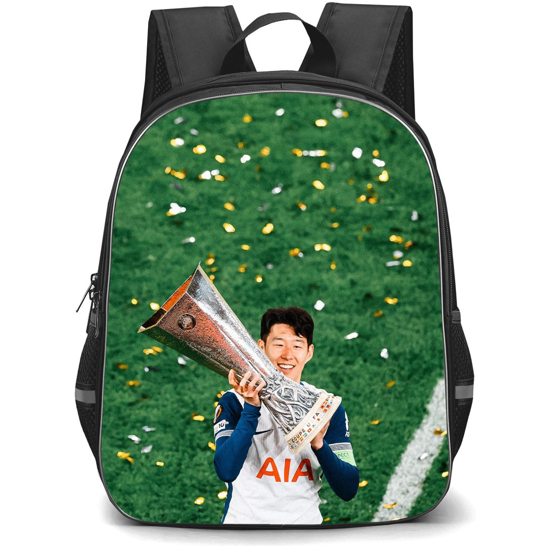 Son Heung-Min Backpack StudentPack - Son Heung-Min Holding Trophy Grass Background