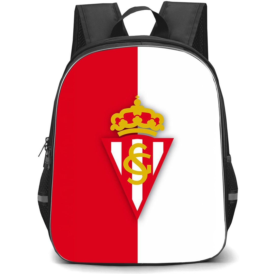 Sporting De Gijon Backpack School Bag StudentPack - Sporting De Gijon Logo On Red White Background Football Club