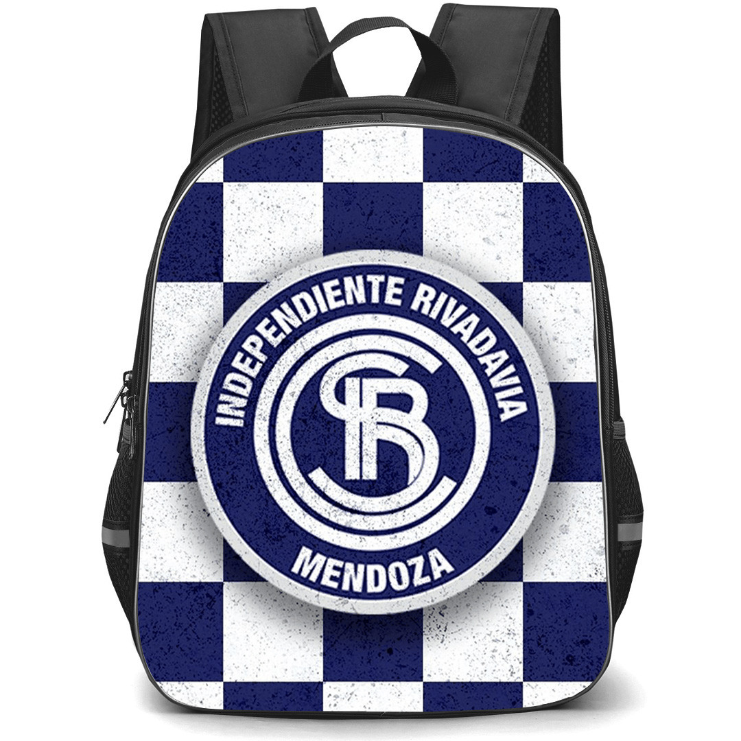 Club Sportivo Independiente Rivadavia Backpack School Bag StudentPack - Club Sportivo Independiente Rivadavia Logo with Blue Checker Pattern