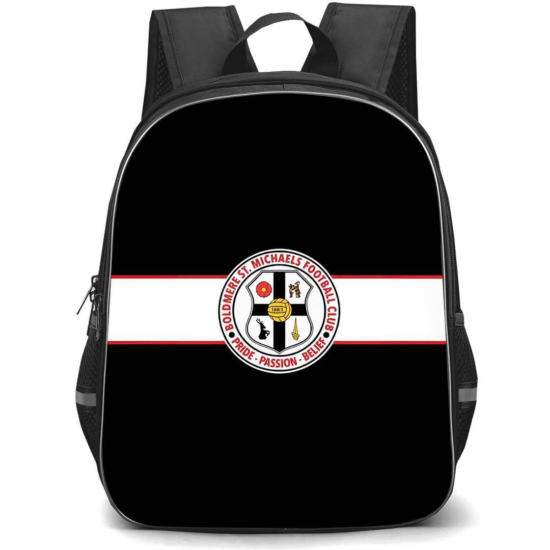 Boldmere St Michaels Football Club Backpack School Bag StudentPack - Boldmere St Michaels Football Club Logo with Horizontal Stripe Black Effect
