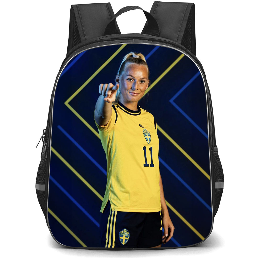 Stina Blackstenius Backpack StudentPack - Stina Blackstenius Sweden Women's National Football Portrait Photoshoot On Blue Yellow Stripe