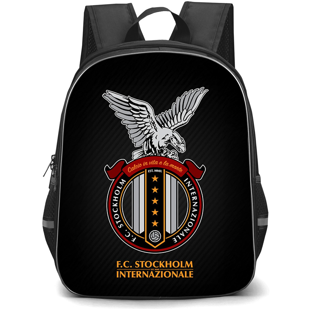 FC Stockholm Internazionale Backpack School Bag StudentPack - FC Stockholm Internazionale Logo On Black Background Football Club