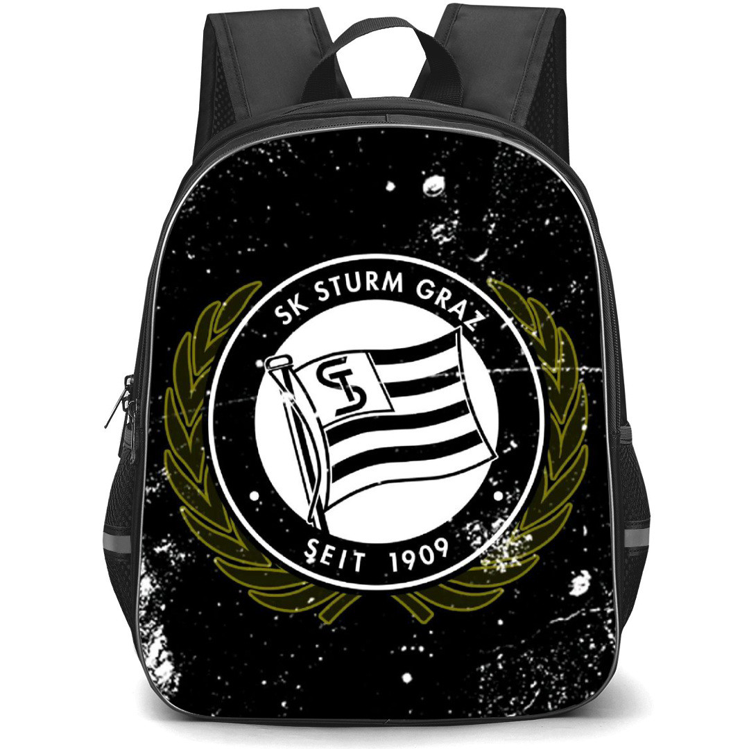 SK Sturm Graz Backpack School Bag StudentPack - Logo In Black And White Grunge Background