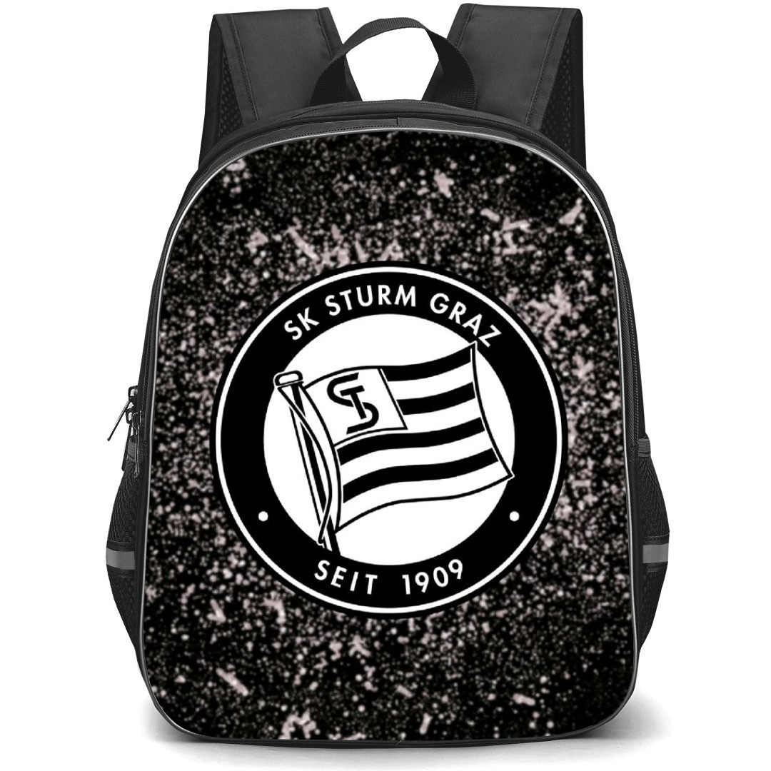 SK Sturm Graz Backpack School Bag StudentPack - Logo In Black And White Paint Splash Background