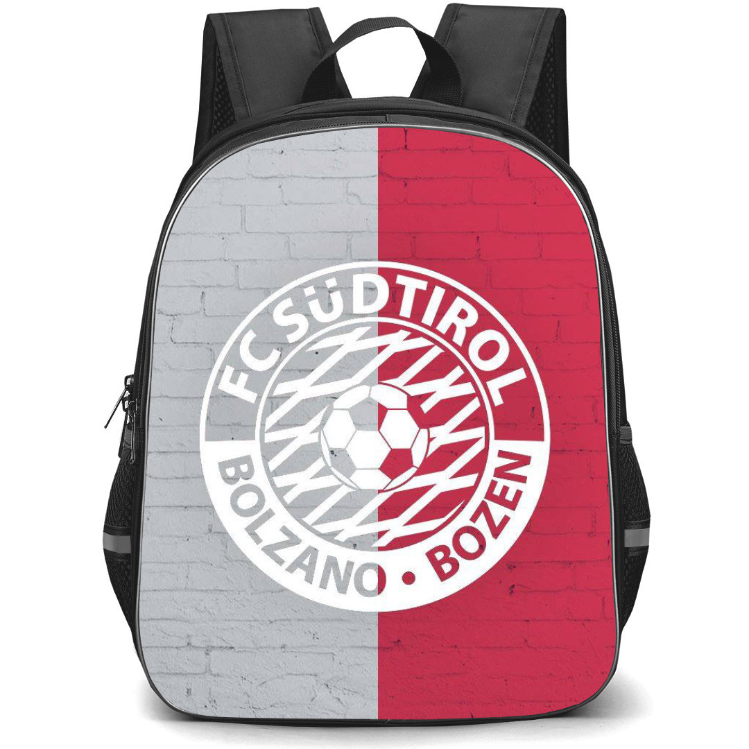 FC Sudtirol Bolzano Backpack School Bag StudentPack - Logo In Red And Gray Brick Wall Background