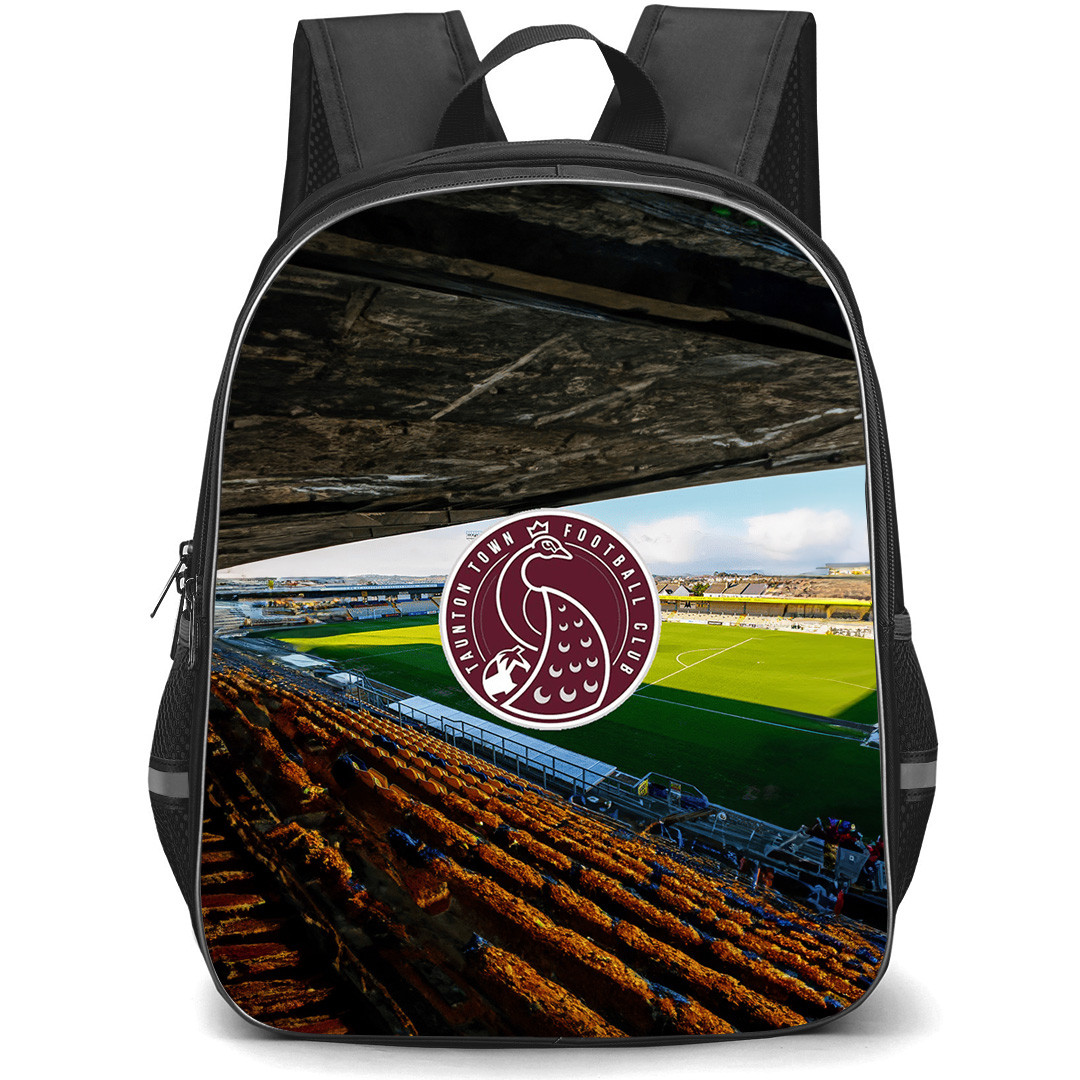 Taunton Town Football Club Backpack School Bag StudentPack - Taunton Town Football Club Stadium Background Center Logo Focus