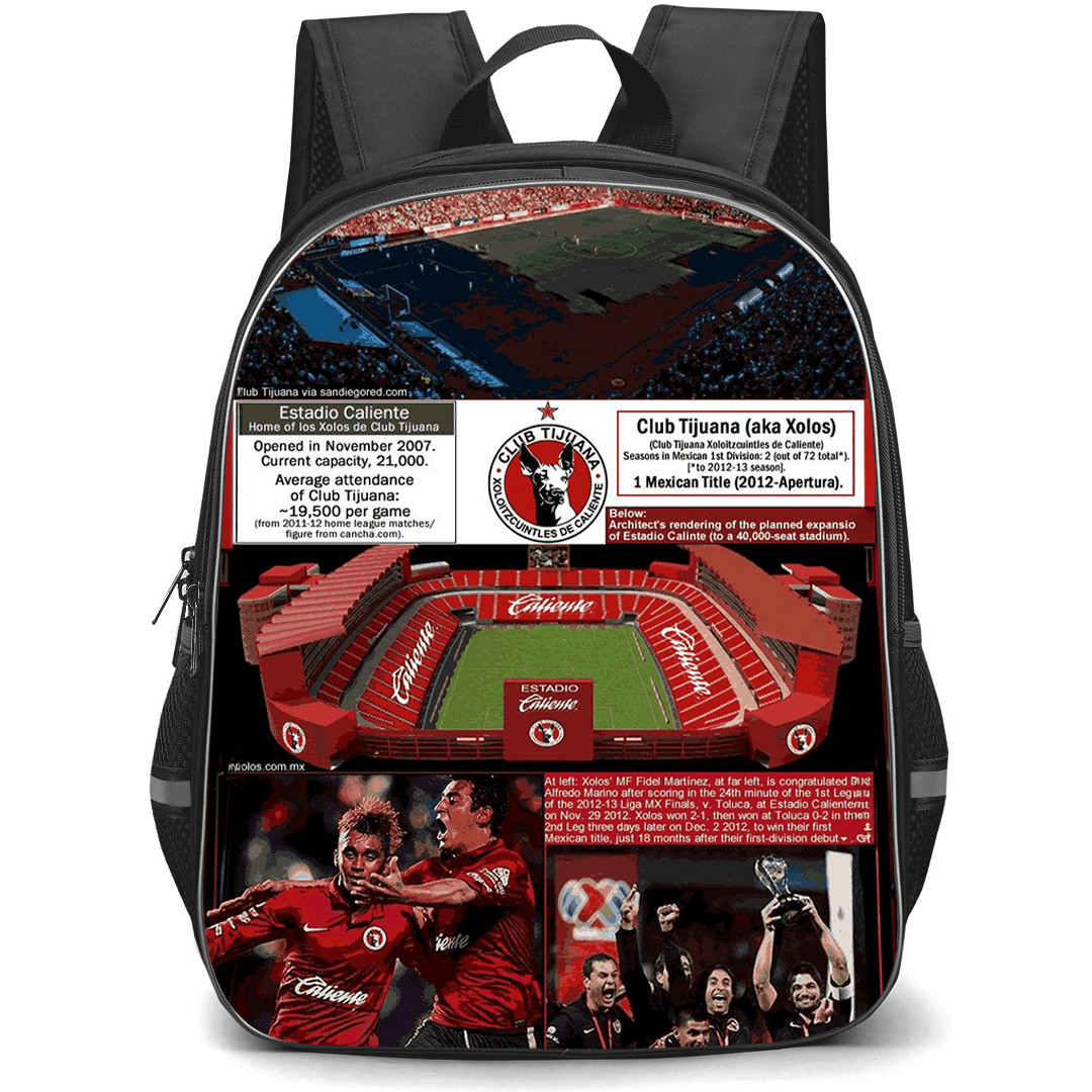 Club Tijuana Xoloitzcuintles de Caliente Backpack School Bag StudentPack - Club Tijuana Xoloitzcuintles de Caliente Stadium Logo with Crowd Red Effect