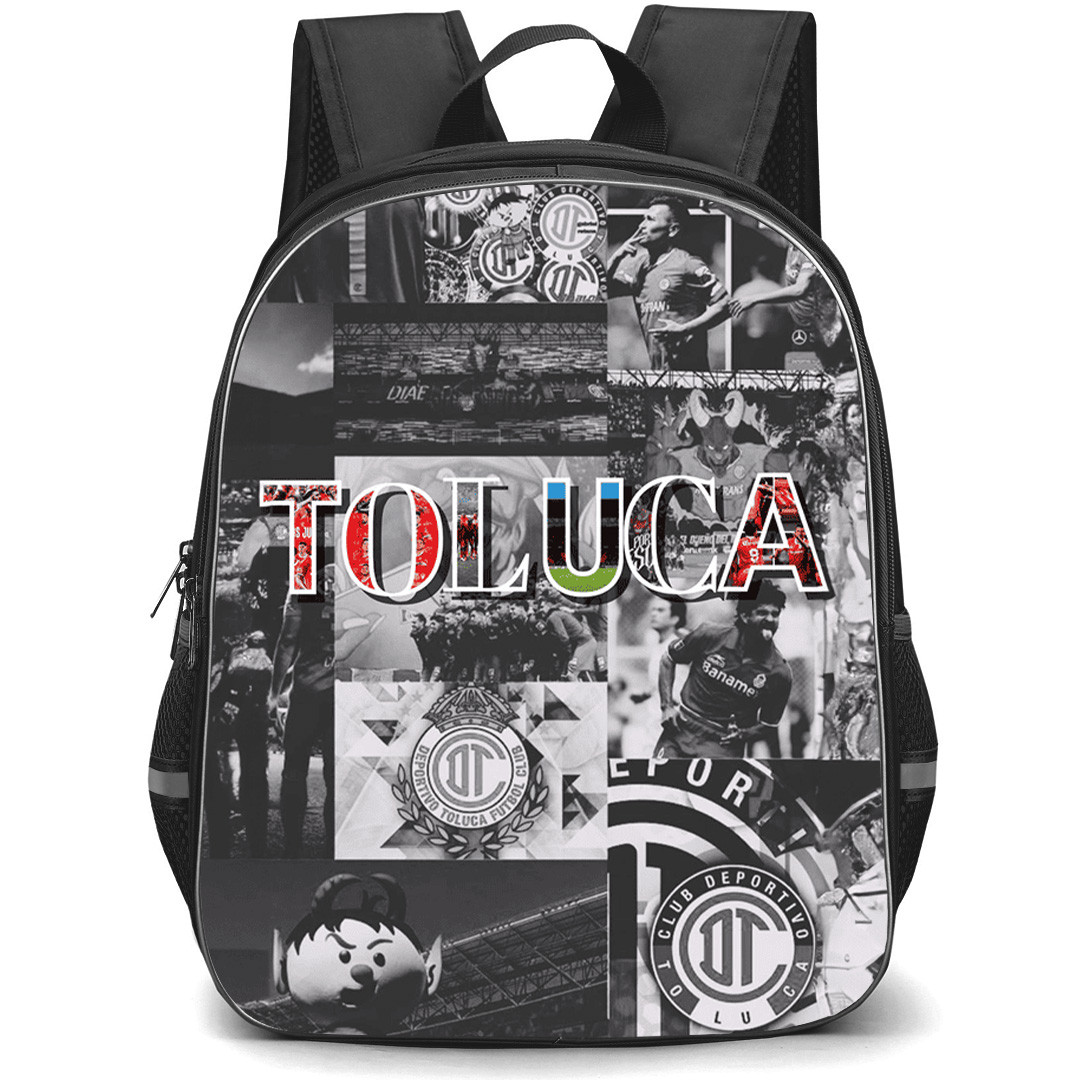 Deportivo Toluca Futbol Club S.A. de C.V. Backpack School Bag StudentPack - Deportivo Toluca Futbol Club S.A. de C.V. Logo with Collage Grid Background