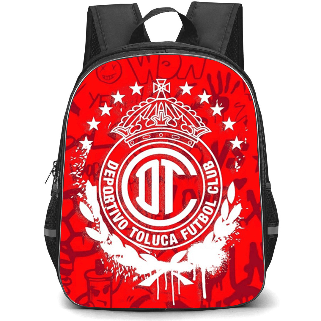Deportivo Toluca Futbol Club S.A. de C.V. Backpack School Bag StudentPack - Deportivo Toluca Futbol Club S.A. de C.V. Logo with Red Effect Background