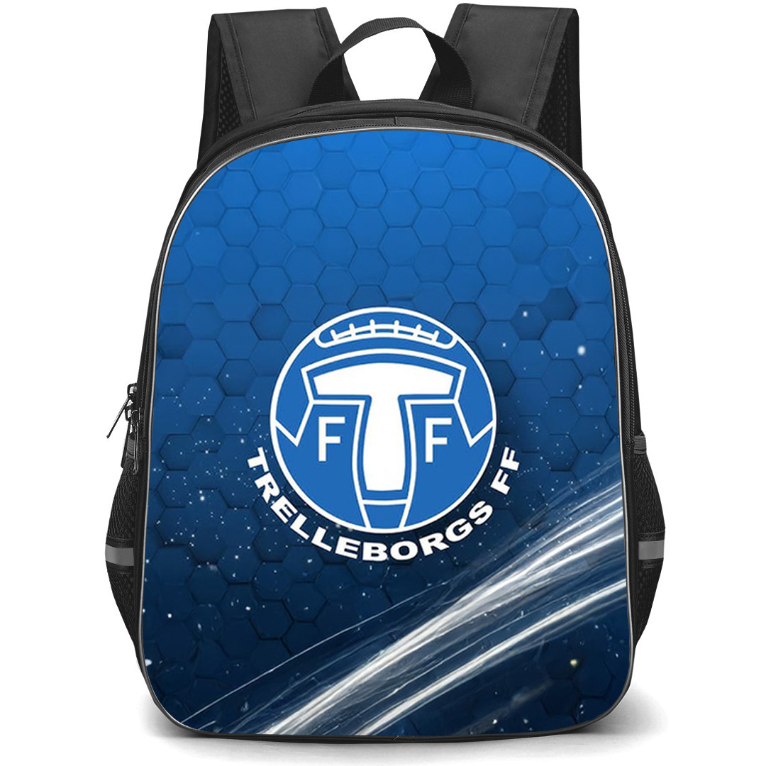 Trelleborgs FF Backpack School Bag StudentPack - Trelleborgs FF Logo On Blue Hexagon Background Football Club
