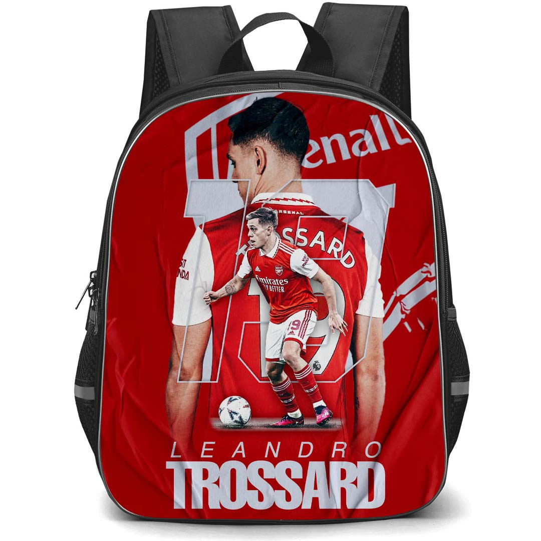 Leandro Trossard Backpack StudentPack - Leandro Trossard Arsenal F.C. Dribbling On Red Graphic Art Poster