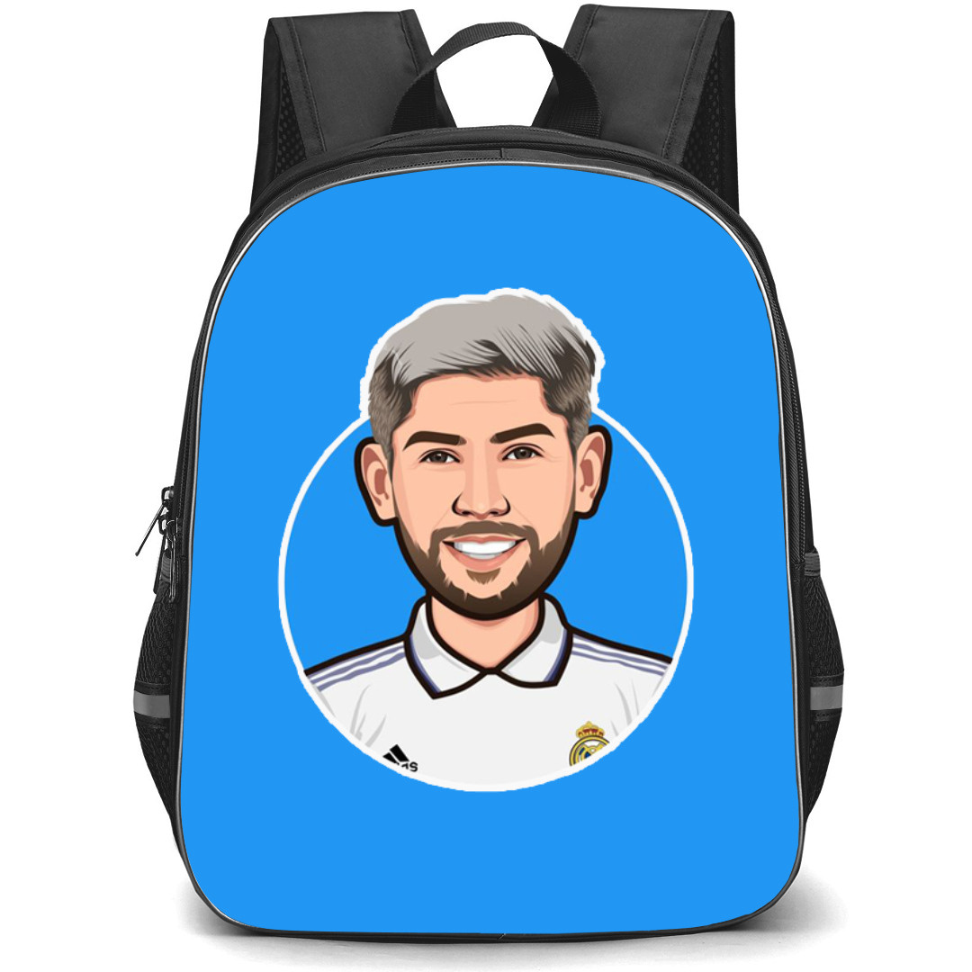 Federico Valverde Backpack StudentPack - Federico Valverde Real Madrid Cartoon On Blue Background Sticker